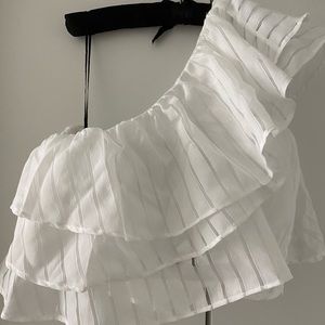 White one shoulder ruffled top